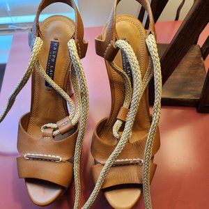 Ralph Lauren Purple Label Leather and Raffia Heels